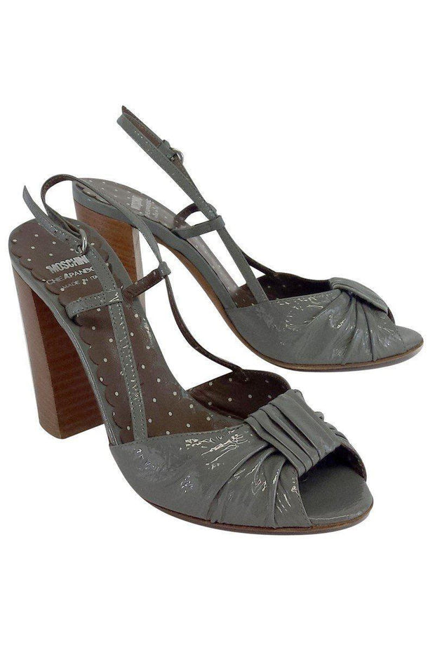 Current Boutique-Moschino Cheap & Chic - Grey Patent Leather Open Toe Pumps Sz 6