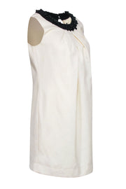 Current Boutique-Moschino Cheap & Chic - Ivory Sleeveless Swing Dress w/ Black Beaded Collar Sz 8