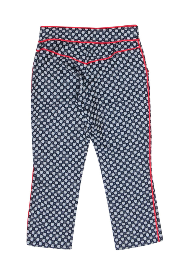 Current Boutique-Moschino Cheap & Chic - Navy & Grey Polka Dot Print Pants w/ Red Trim Sz 4