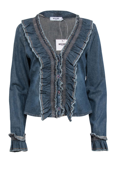Current Boutique-Moschino Jeans - Chambray Ruffled Button Up Blouse Sz 12