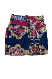 Current Boutique-Moschino - Navy, Red, & Gold Print Mini Skirt Sz XS