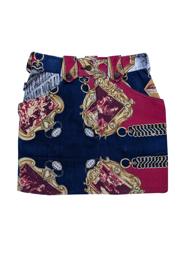 Current Boutique-Moschino - Navy, Red, & Gold Print Mini Skirt Sz XS