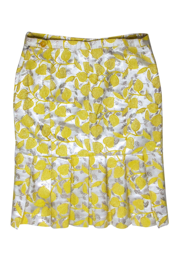 Current Boutique-Moschino - Yellow, Beige, & Silver Metallic Print Skirt Sz 10