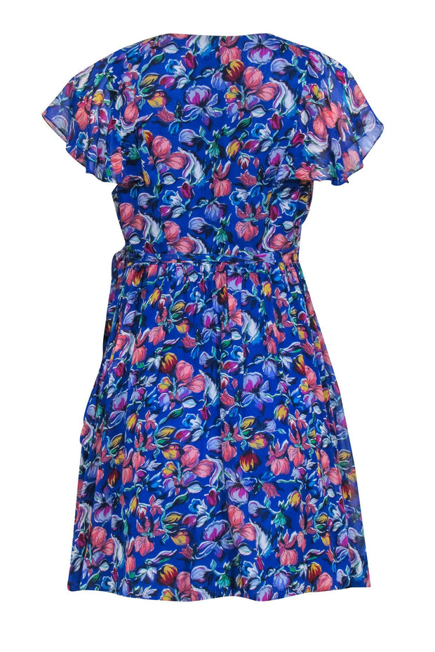 Current Boutique-Moulinette Soeurs - Blue Floral Print Short Sleeve Wrap Dress Sz XS