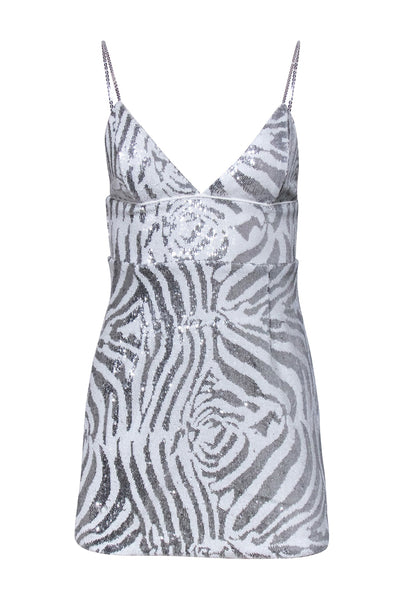 Current Boutique-NBD - Silver & White Sequin Sleeveless Mini Dress Sz XXS