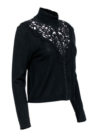 Current Boutique-Nanette Lepore - Black Knit w/ Lace Turtleneck Pullover Sweater Sz L