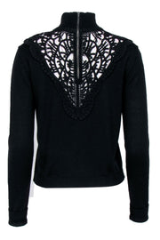 Current Boutique-Nanette Lepore - Black Knit w/ Lace Turtleneck Pullover Sweater Sz L