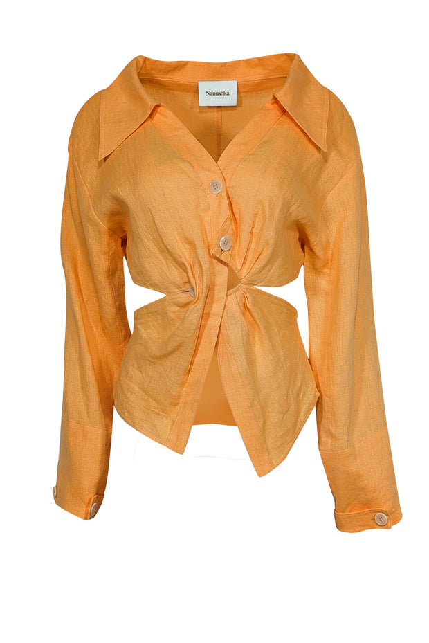 Current Boutique-Nanushka - Orange Linen Button Down Long Sleeve Top Sz XS