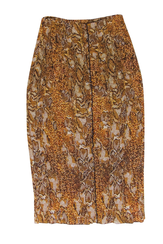Current Boutique-Nanushka - Tan Snakeskin Print Crinkled-Voile Midi Skirt Sz S