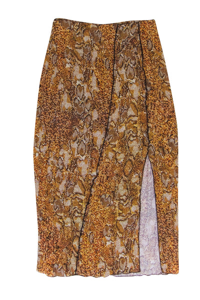 Nanushka - Tan Snakeskin Print Crinkled-Voile Midi Skirt Sz S