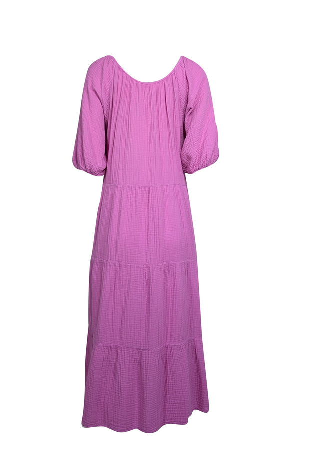 Current Boutique-Nation LTD - Pink Cotton Gauze Puff Sleeve Midi Dress Sz L