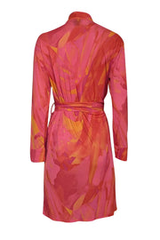 Current Boutique-Natori - Pink & Orange Print Long Sleeve Wrap Cover-Up Sz M