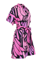 Current Boutique-Natori - Pink & Purple Print "Nagashi" Chino Belted Shirtdress Sz M