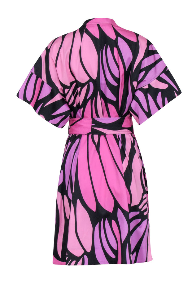 Current Boutique-Natori - Pink & Purple Print "Nagashi" Chino Belted Shirtdress Sz M