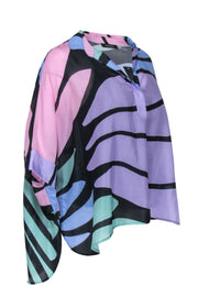 Current Boutique-Natori - Purple, Green, Pink & Blue Abstract Print Silk Blouse Sz XS
