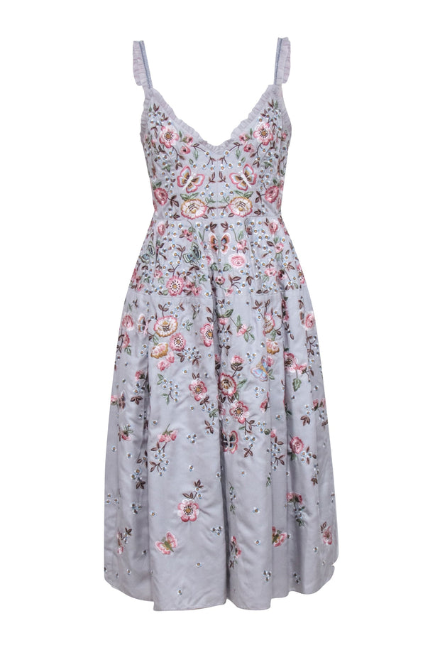 Current Boutique-Needle & Thread - Light Blue Floral Embroidered Midi Dress Sz 6