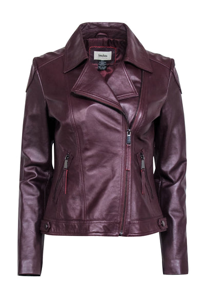 Current Boutique-Neiman Marcus - Maroon Leather Moto Zip Jacket Sz S