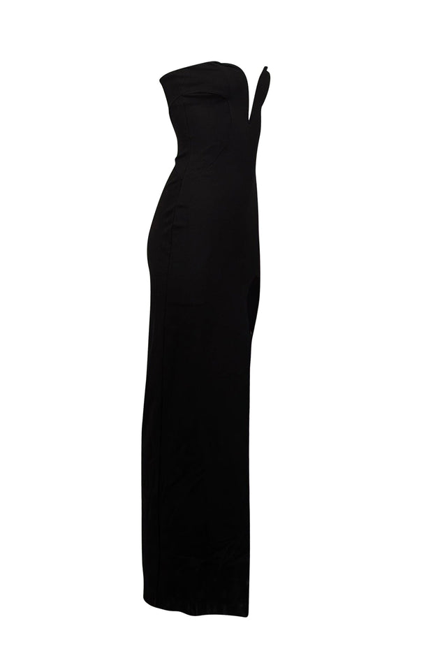 Current Boutique-Nicholas - Black Deep V Sweetheart Strapless Gown Sz 2