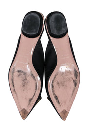 Current Boutique-Nicholas Kirkwood - Black Satin Crystal Embellishment Toe Mule Flats Sz 7.5