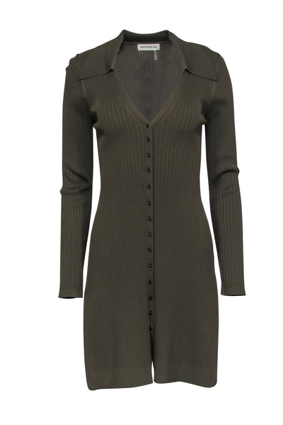 Current Boutique-Nicholas - Olive Ribbed Knit "Jasmin Tunic" Dress Sz M