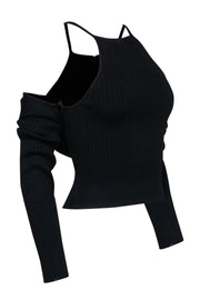 Current Boutique-Nicolas - Black Ribbed Sleeveless Top w/ Attached Cardigan Sz S