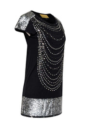 Current Boutique-Nicole Miller - Black w/ Silver Sequin Detail Mini Dress Sz S