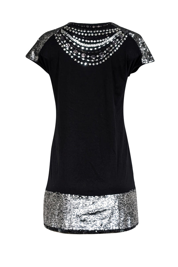 Current Boutique-Nicole Miller - Black w/ Silver Sequin Detail Mini Dress Sz S