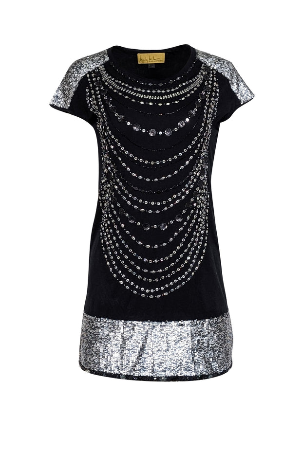 Current Boutique-Nicole Miller - Black w/ Silver Sequin Detail Mini Dress Sz S