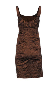 Current Boutique-Nicole Miller - Brown Crinkle Sleeveless Side Ruched Dress Sz 4