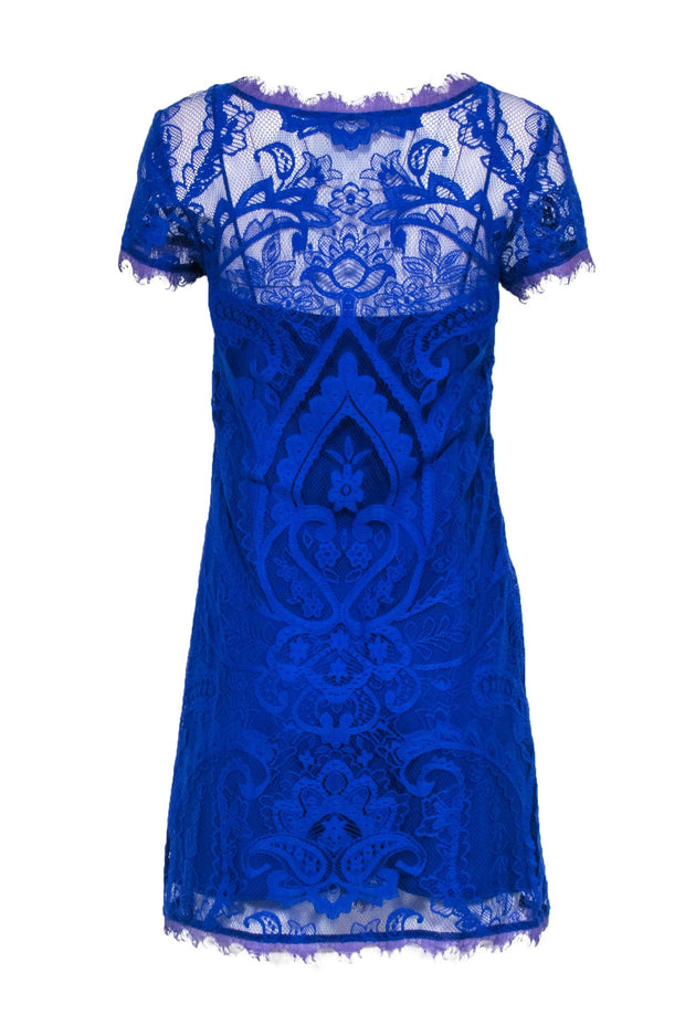 Current Boutique-Nicole Miller - Cobalt Blue Cap Sleeve Lace Dress Sz S
