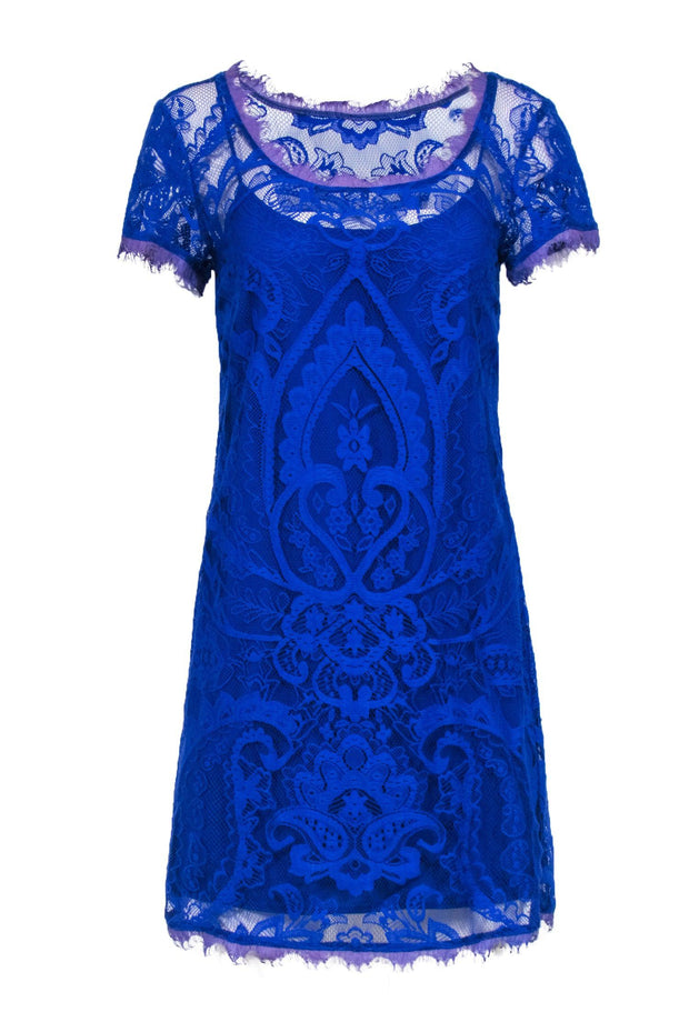 Current Boutique-Nicole Miller - Cobalt Blue Cap Sleeve Lace Dress Sz S