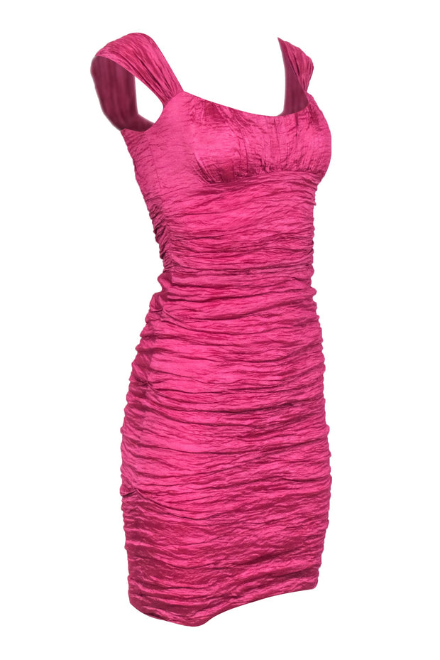 Current Boutique-Nicole Miller - Deep Pink Ruched Textured Sleeveless Mini Dress Sz 2