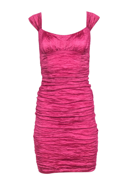 Current Boutique-Nicole Miller - Deep Pink Ruched Textured Sleeveless Mini Dress Sz 2