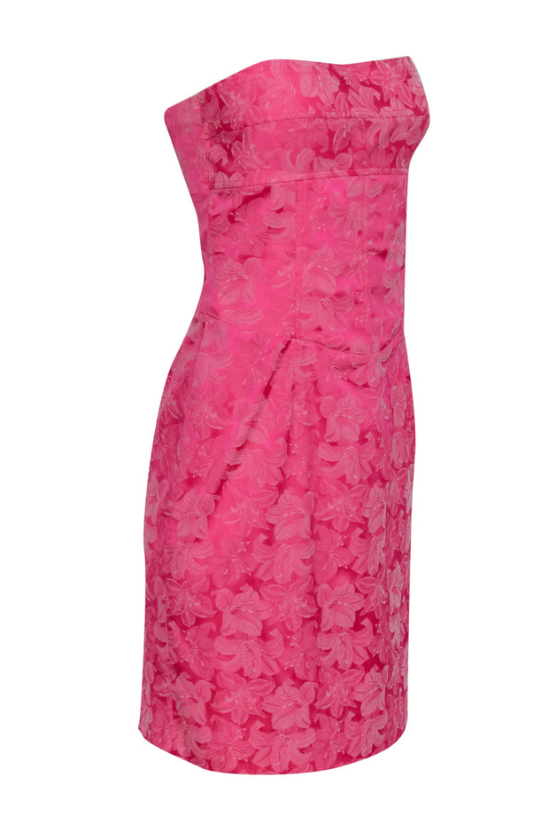 Current Boutique-Nicole Miller - Pink Brocade Strapless Tie Back Mini Dress Sz 6