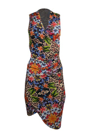 Current Boutique-Nicole Miller - Tan Leopard Print w/ Multi Color Floral & Bird Print Detail Sz P