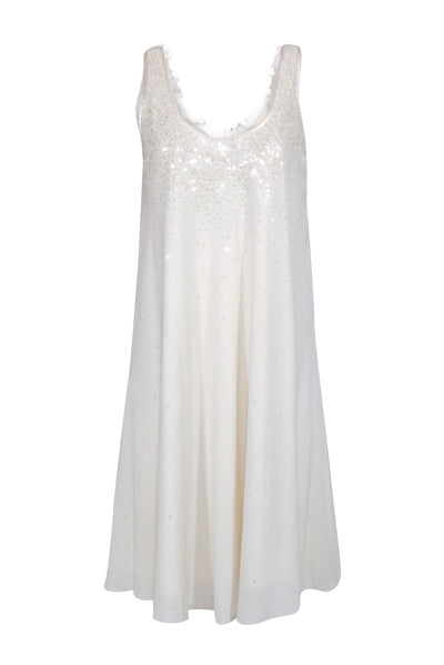 Current Boutique-Nicole Miller - White Sleeveless Sequin Dress Sz L