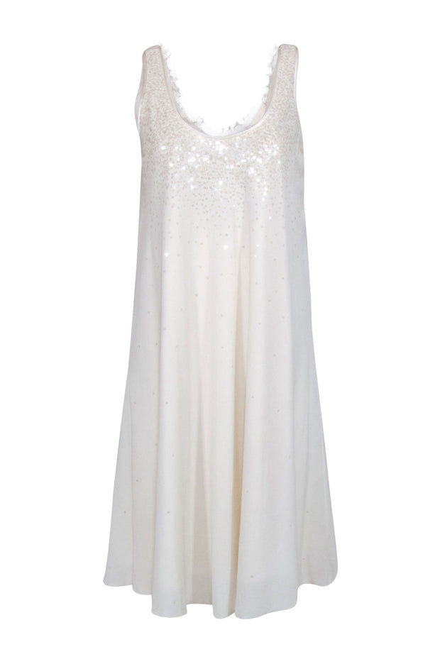 Current Boutique-Nicole Miller - White Sleeveless Sequin Dress Sz L