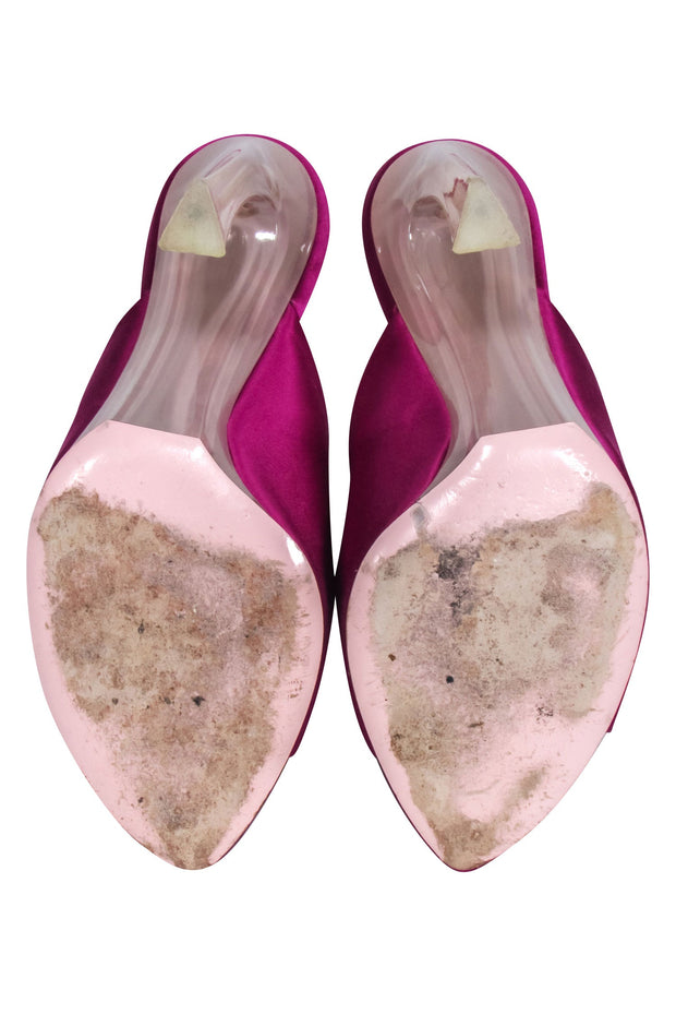 Current Boutique-Nina Ricci - Magenta Pink Satin Clear Heel Mule Pumps Sz 7.5