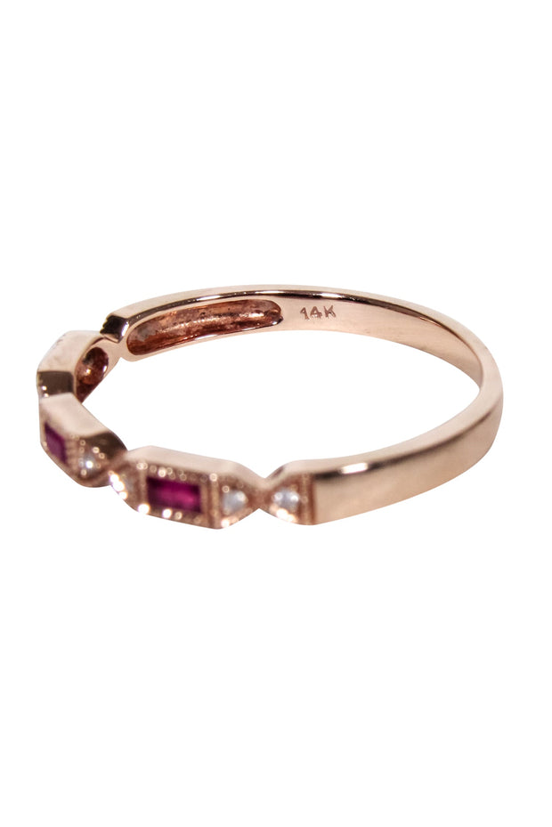 Current Boutique-No Label - 14k Rose Gold Jeweled Ring Sz 6