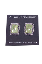 Current Boutique-No Label - Green Square Stone w/ Sterling Silver Back Earrings