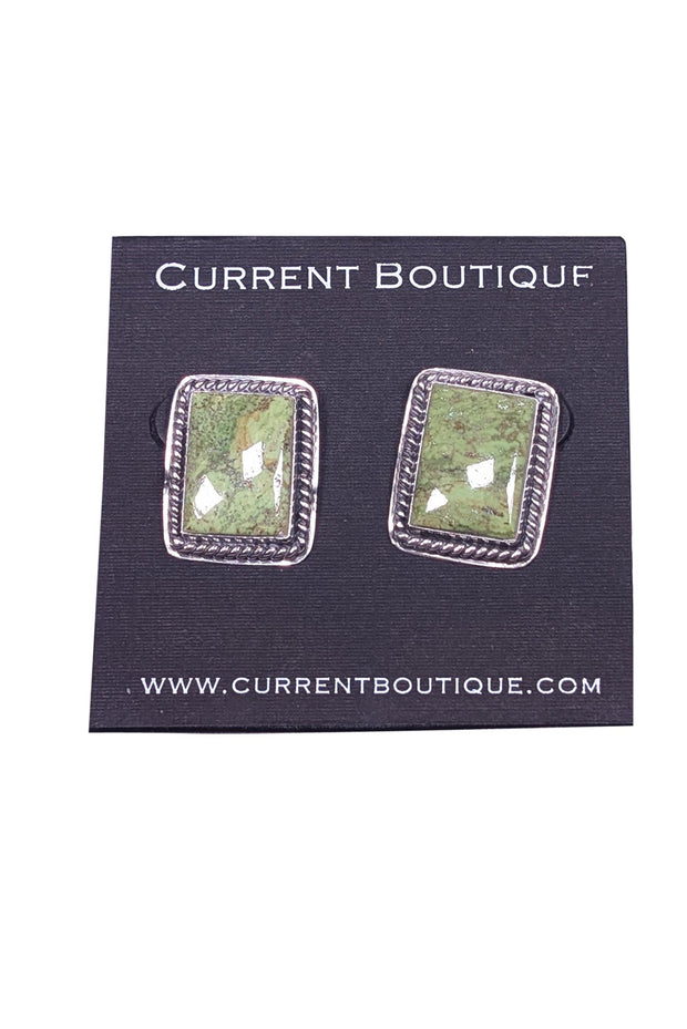 Current Boutique-No Label - Green Square Stone w/ Sterling Silver Back Earrings