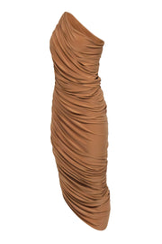 Current Boutique-Norma Kamali - Tan One-Shoulder Draped Bodycon Gown Sz S