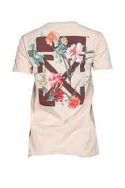 Current Boutique-Off-White - Beige Cotton T-Shirt w/ Red Floral Graphic Back Sz XS