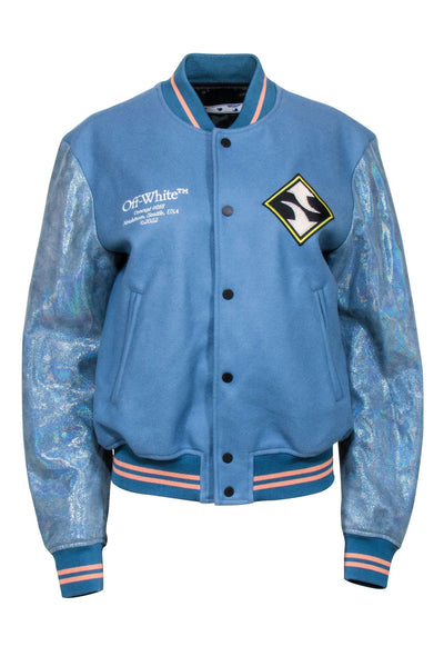 Current Boutique-Off-White - Blue & Iridescent Letterman Style Jacket Sz S