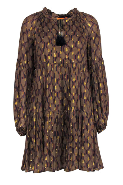 Current Boutique-Oliphant - Olive, Gold, Black, & Brown Print Dress Sz S