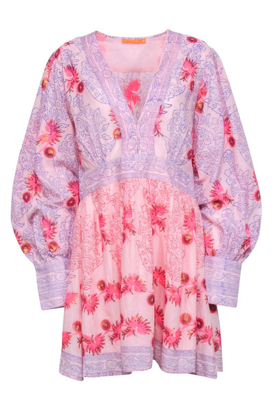 Current Boutique-Oliphant - Pink w/ Blue Floral Print & Embroidered Details Sz M