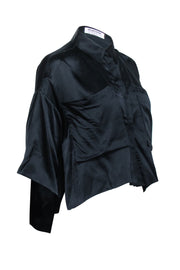 Current Boutique-One Teaspoon - Black Silk Crop Sleeve Button Front Top Sz S