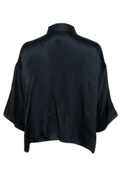 Current Boutique-One Teaspoon - Black Silk Crop Sleeve Button Front Top Sz S