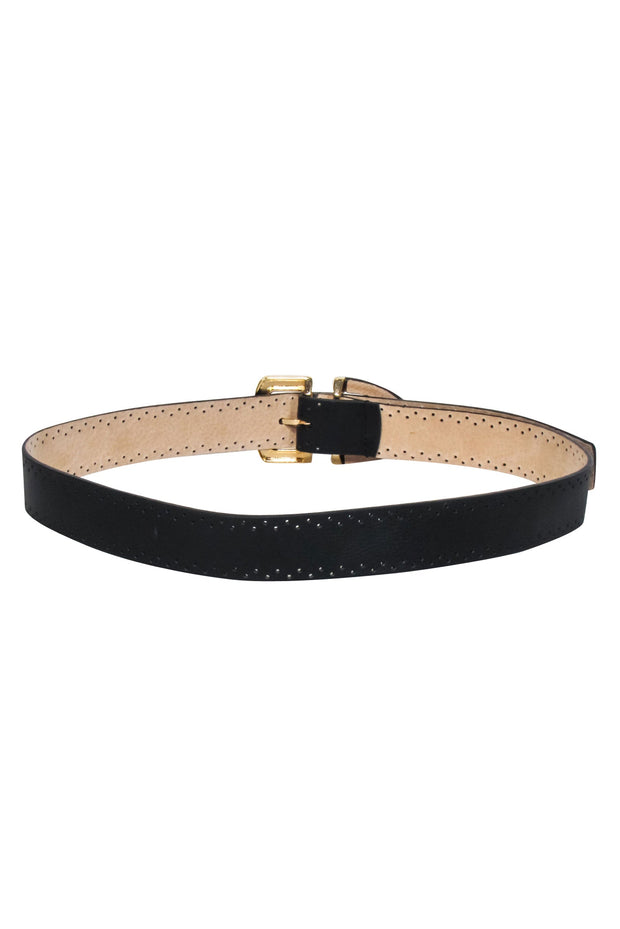 Current Boutique-Oscar de la Renta - Black Genuine Leather Dotted Print Belt Sz L