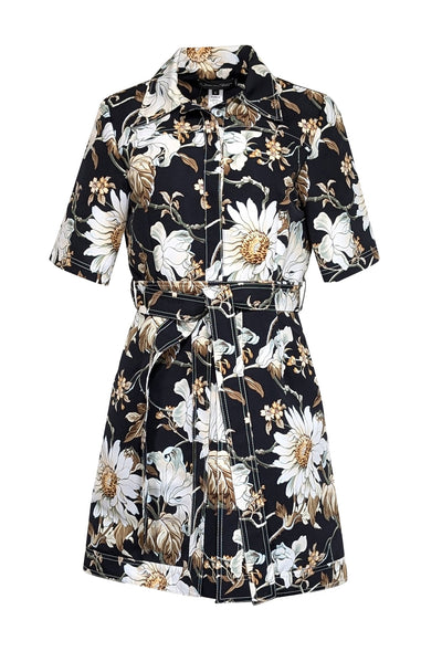 Current Boutique-Oscar de la Renta - Black, White, & Green Floral Structured Dress Sz 8